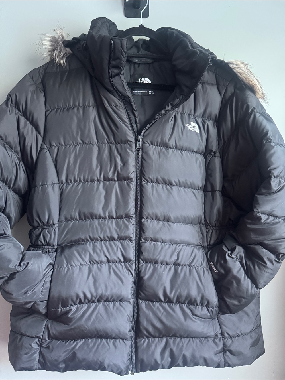 ⁠The North Face Women's Gotham Jacket II 550 Down Coat Black Fur Hood 3XL